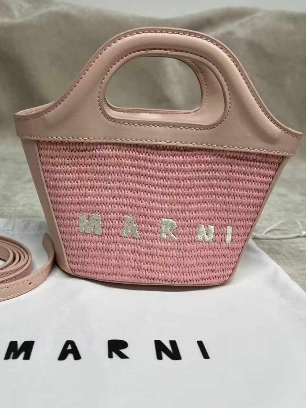 Marni Blush Woven Straw Mini Basket Handbag